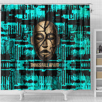 Chinua Achebe Shower Curtain with Tribal Mask Design, Things Fall Apart Quote and Teal Abstract - Wonder Print Shop