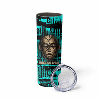 Chinua Achebe Skinny Tumbler with Tribal Mask Design, Things Fall Apart Quote and Teal Abstract - Wonder Print Shop