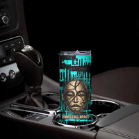 Chinua Achebe Skinny Tumbler with Tribal Mask Design, Things Fall Apart Quote and Teal Abstract - Wonder Print Shop