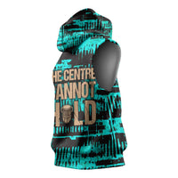 Chinua Achebe Sleeveless Hoodie with Tribal Mask Design, Things Fall Apart Quote and Teal Abstract - Wonder Print Shop