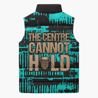 Chinua Achebe Sleeveless Puffer Jacket with Tribal Mask Design, Things Fall Apart Quote and Teal Abstract - Wonder Print Shop