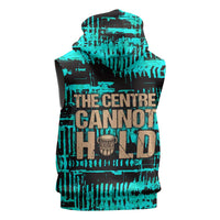 Chinua Achebe Sleeveless Zip Hoodie with Tribal Mask Design, Things Fall Apart Quote and Teal Abstract - Wonder Print Shop