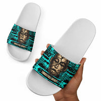 Chinua Achebe Slide Sandals with Tribal Mask Design, Things Fall Apart Quote and Teal Abstract - Wonder Print Shop