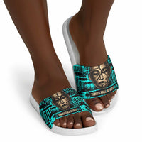 Chinua Achebe Slide Sandals with Tribal Mask Design, Things Fall Apart Quote and Teal Abstract - Wonder Print Shop