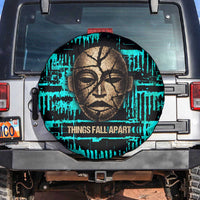 Chinua Achebe Spare Tire Cover with Tribal Mask Design, Things Fall Apart Quote and Teal Abstract - Wonder Print Shop