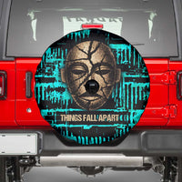 Chinua Achebe Spare Tire Cover with Tribal Mask Design, Things Fall Apart Quote and Teal Abstract - Wonder Print Shop