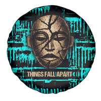 Chinua Achebe Spare Tire Cover with Tribal Mask Design, Things Fall Apart Quote and Teal Abstract - Wonder Print Shop