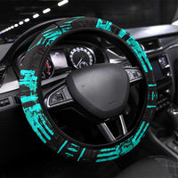 Chinua Achebe Steering Wheel Cover with Tribal Mask Design, Things Fall Apart Quote and Teal Abstract - Wonder Print Shop