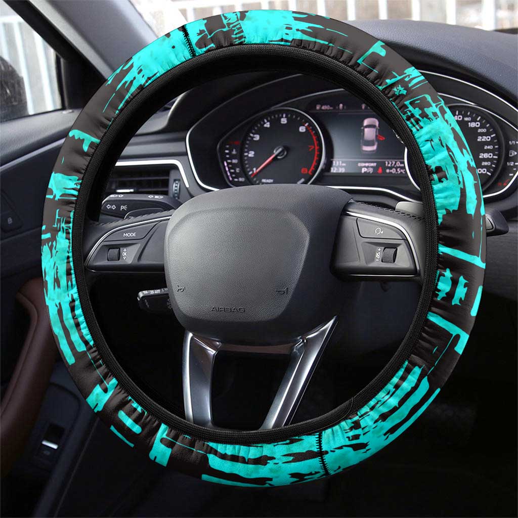 Chinua Achebe Steering Wheel Cover with Tribal Mask Design, Things Fall Apart Quote and Teal Abstract - Wonder Print Shop