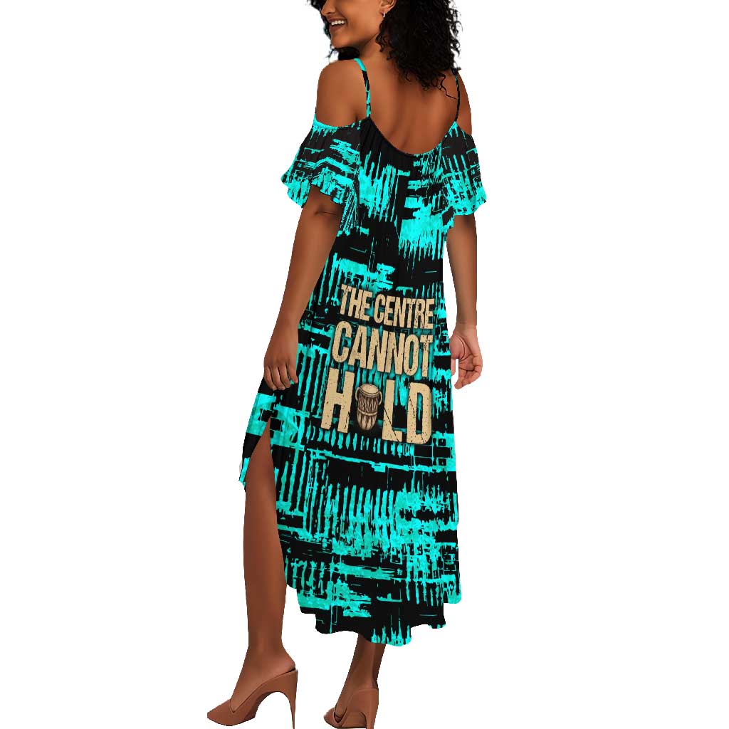 Chinua Achebe Summer Maxi Dress with Tribal Mask Design, Things Fall Apart Quote and Teal Abstract - Wonder Print Shop