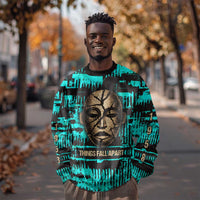 Chinua Achebe Sweatshirt with Tribal Mask Design, Things Fall Apart Quote and Teal Abstract - Wonder Print Shop