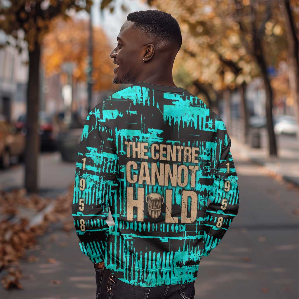 Chinua Achebe Sweatshirt with Tribal Mask Design, Things Fall Apart Quote and Teal Abstract - Wonder Print Shop