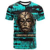 Chinua Achebe T shirt with Tribal Mask Design, Things Fall Apart Quote and Teal Abstract - Wonder Print Shop