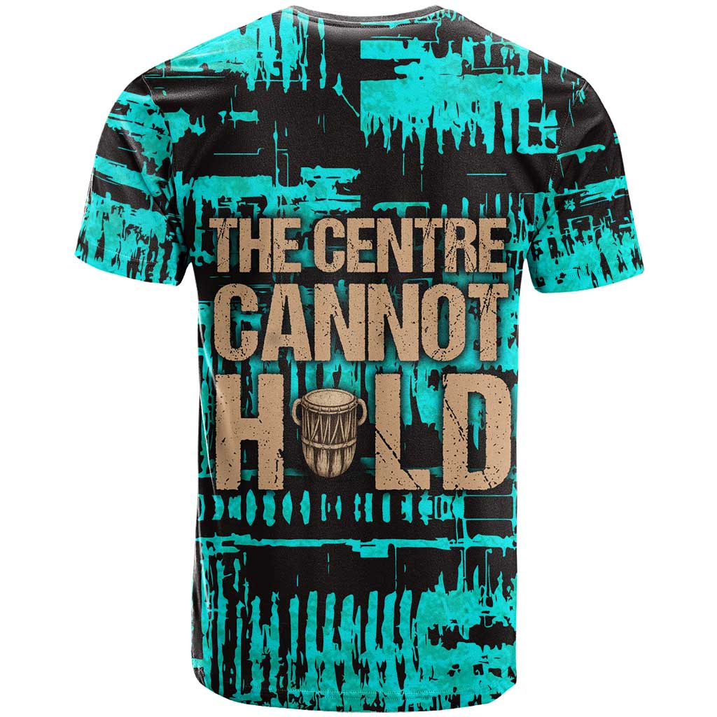 Chinua Achebe T shirt with Tribal Mask Design, Things Fall Apart Quote and Teal Abstract - Wonder Print Shop