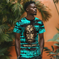 Chinua Achebe T shirt with Tribal Mask Design, Things Fall Apart Quote and Teal Abstract - Wonder Print Shop