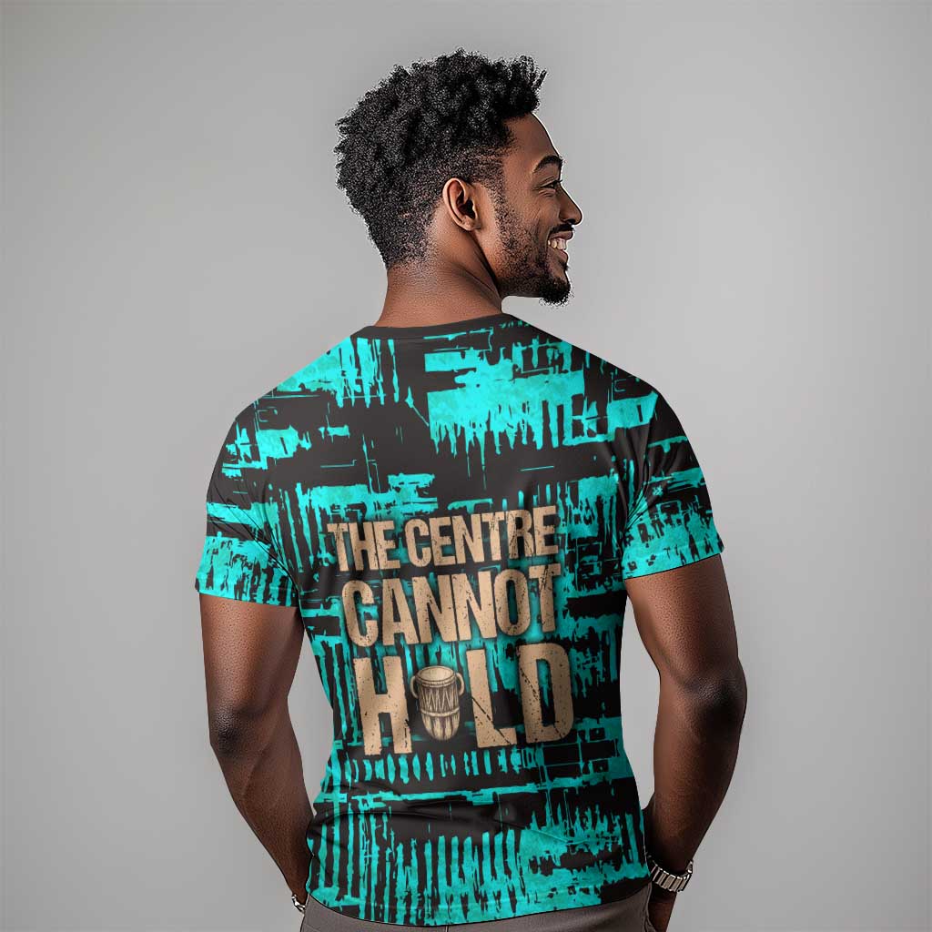 Chinua Achebe T shirt with Tribal Mask Design, Things Fall Apart Quote and Teal Abstract - Wonder Print Shop