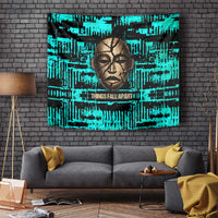 Chinua Achebe Tapestry with Tribal Mask Design, Things Fall Apart Quote and Teal Abstract - Wonder Print Shop