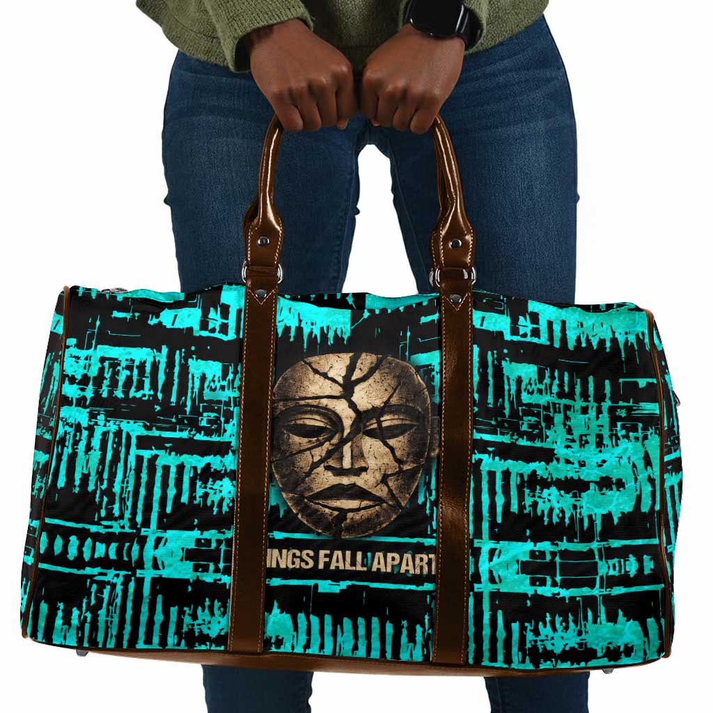 Chinua Achebe Travel Bag with Tribal Mask Design, Things Fall Apart Quote and Teal Abstract - Wonder Print Shop