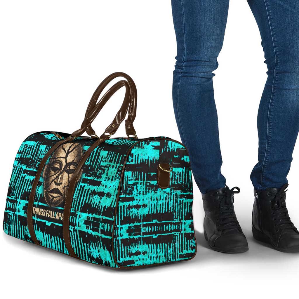 Chinua Achebe Travel Bag with Tribal Mask Design, Things Fall Apart Quote and Teal Abstract - Wonder Print Shop