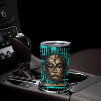 Chinua Achebe Tumbler Cup with Tribal Mask Design, Things Fall Apart Quote and Teal Abstract - Wonder Print Shop