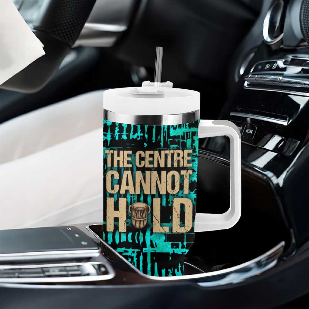 Chinua Achebe Tumbler With Handle with Tribal Mask Design, Things Fall Apart Quote and Teal Abstract - Wonder Print Shop