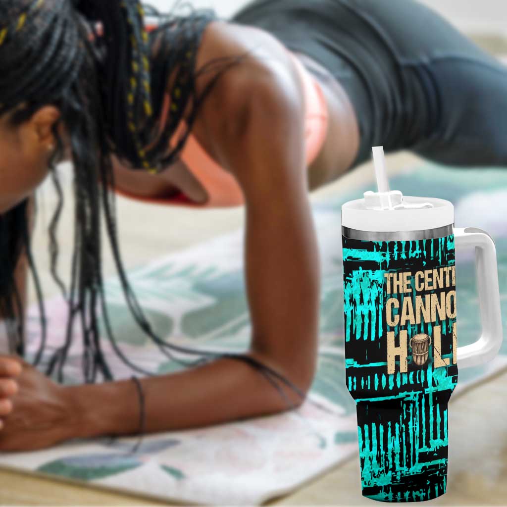 Chinua Achebe Tumbler With Handle with Tribal Mask Design, Things Fall Apart Quote and Teal Abstract - Wonder Print Shop
