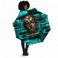 Chinua Achebe Umbrella with Tribal Mask Design, Things Fall Apart Quote and Teal Abstract - Wonder Print Shop