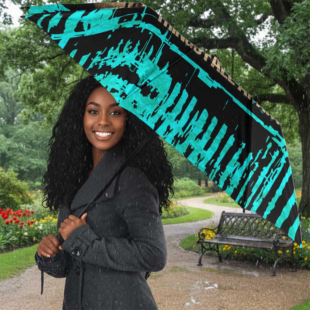 Chinua Achebe Umbrella with Tribal Mask Design, Things Fall Apart Quote and Teal Abstract - Wonder Print Shop