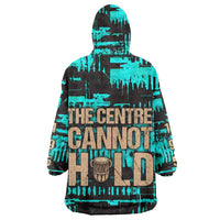 Chinua Achebe Wearable Blanket Hoodie with Tribal Mask Design, Things Fall Apart Quote and Teal Abstract - Wonder Print Shop