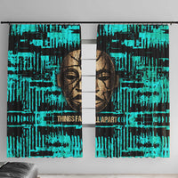 Chinua Achebe Window Curtain with Tribal Mask Design, Things Fall Apart Quote and Teal Abstract - Wonder Print Shop