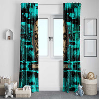 Chinua Achebe Window Curtain with Tribal Mask Design, Things Fall Apart Quote and Teal Abstract - Wonder Print Shop