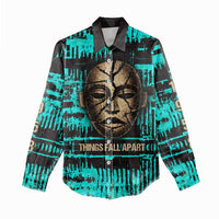 Chinua Achebe Women Casual Shirt with Tribal Mask Design, Things Fall Apart Quote and Teal Abstract - Wonder Print Shop
