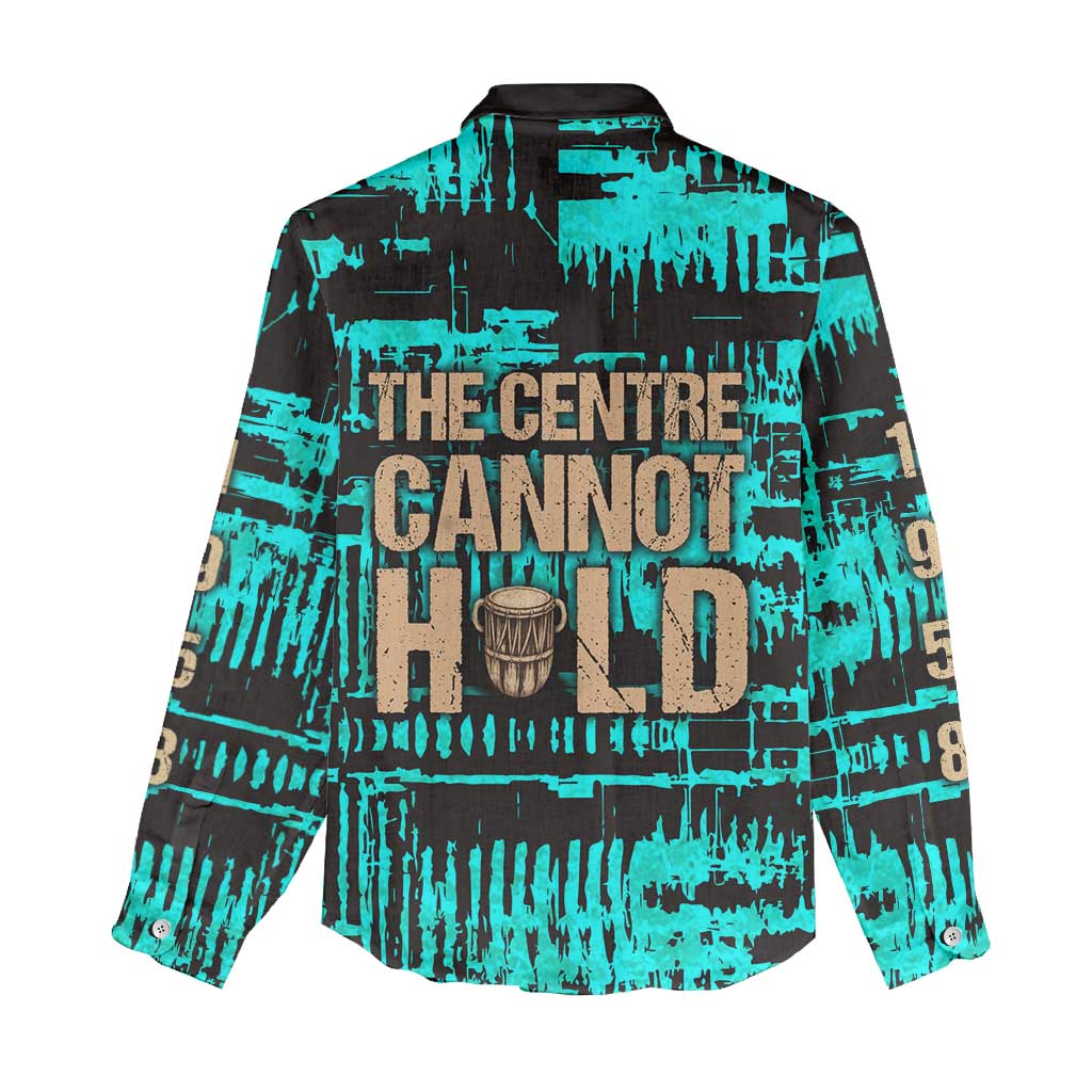 Chinua Achebe Women Casual Shirt with Tribal Mask Design, Things Fall Apart Quote and Teal Abstract - Wonder Print Shop