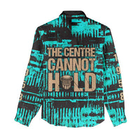 Chinua Achebe Women Casual Shirt with Tribal Mask Design, Things Fall Apart Quote and Teal Abstract - Wonder Print Shop