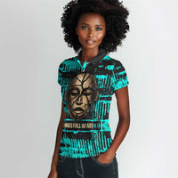 Chinua Achebe Women Polo Shirt with Tribal Mask Design, Things Fall Apart Quote and Teal Abstract - undefined