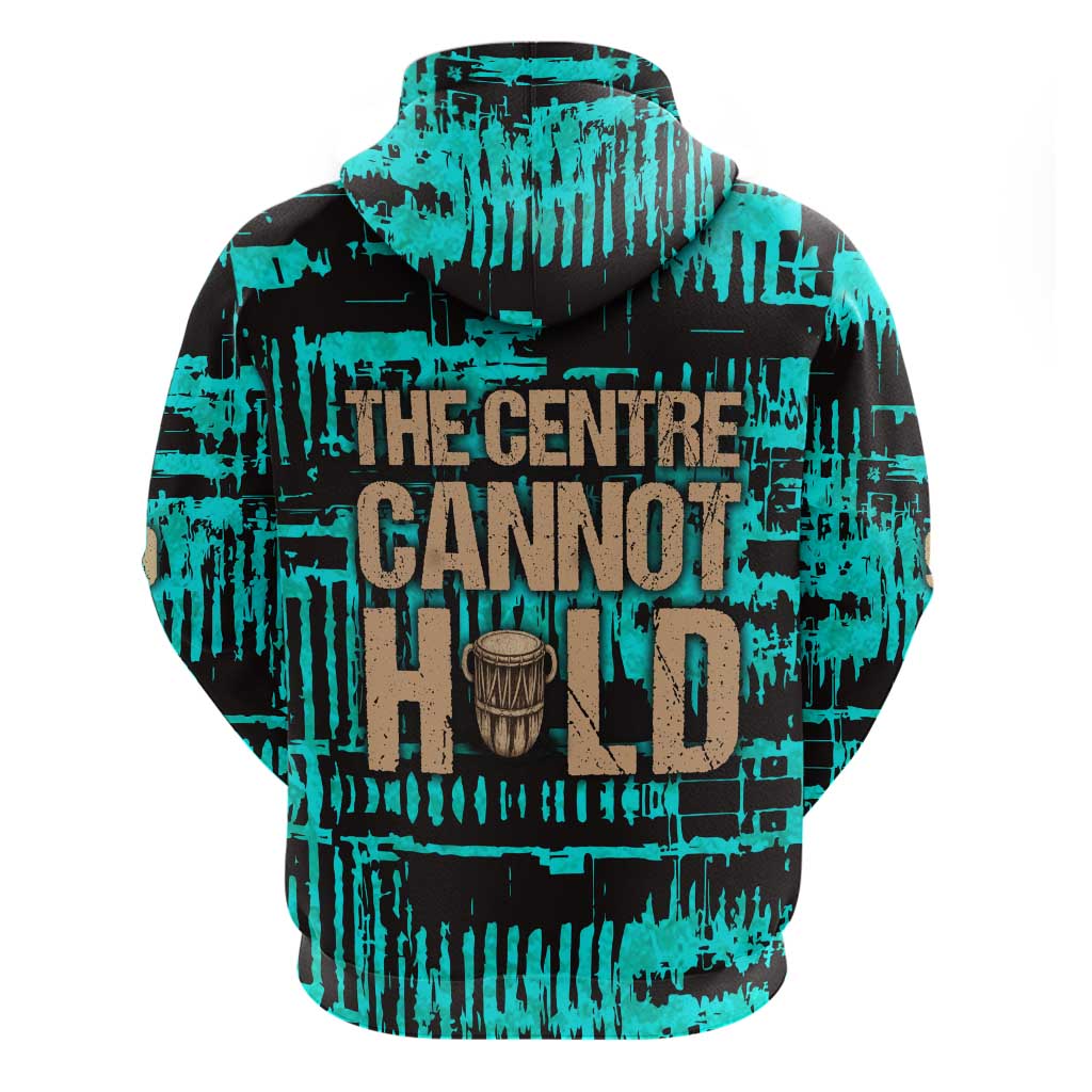Chinua Achebe Zip Hoodie with Tribal Mask Design, Things Fall Apart Quote and Teal Abstract - Wonder Print Shop