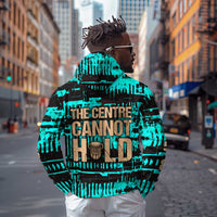 Chinua Achebe Zip Hoodie with Tribal Mask Design, Things Fall Apart Quote and Teal Abstract - Wonder Print Shop