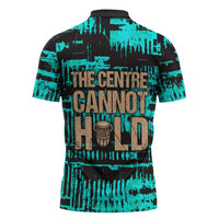 Chinua Achebe Zipper Polo Shirt with Tribal Mask Design, Things Fall Apart Quote and Teal Abstract - Wonder Print Shop