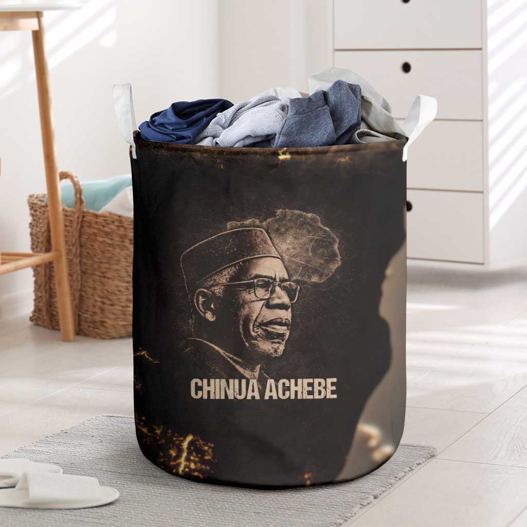 Chinua Achebe Laundry Basket with Sepia Portrait, Lion Historians Quote and Vintage African Map - Wonder Print Shop