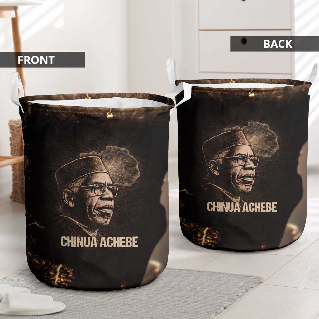 Chinua Achebe Laundry Basket with Sepia Portrait, Lion Historians Quote and Vintage African Map - Wonder Print Shop
