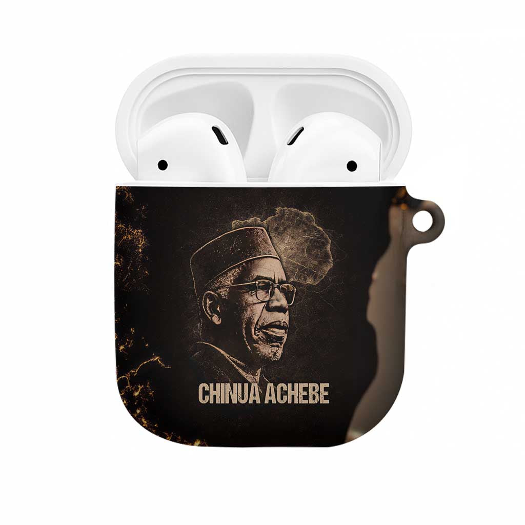 Chinua Achebe AirPods Case with Sepia Portrait, Lion Historians Quote and Vintage African Map - Wonder Print Shop