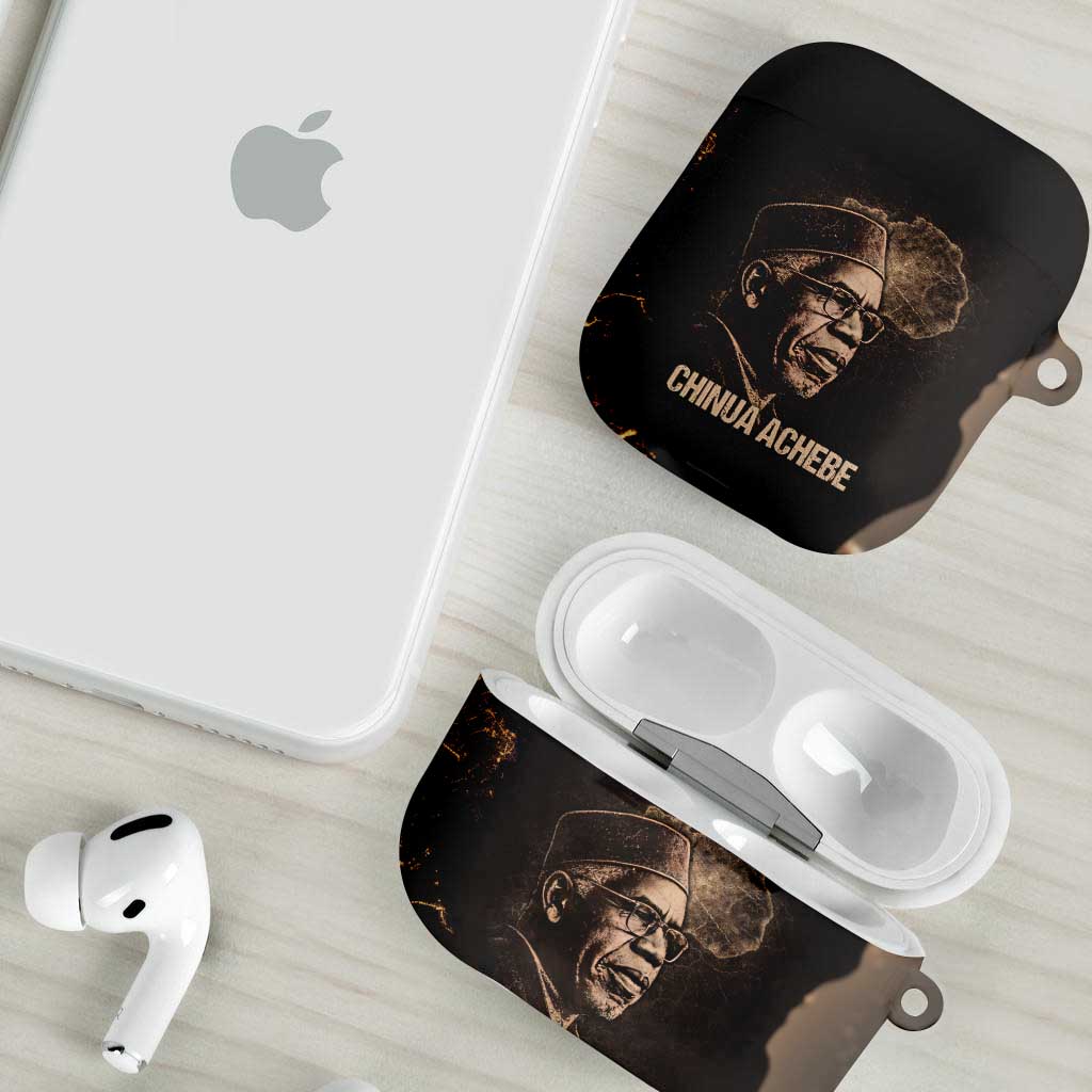 Chinua Achebe AirPods Case with Sepia Portrait, Lion Historians Quote and Vintage African Map - Wonder Print Shop