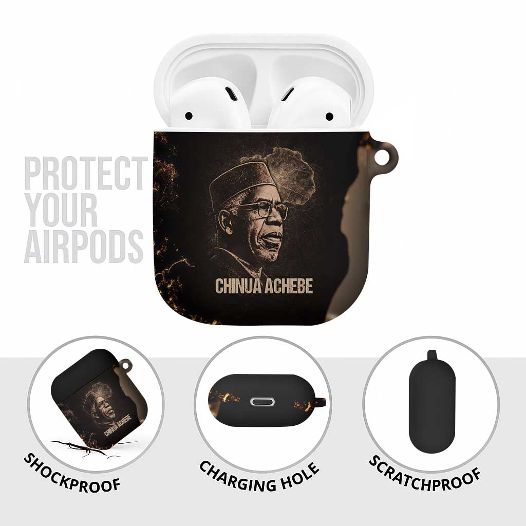 Chinua Achebe AirPods Case with Sepia Portrait, Lion Historians Quote and Vintage African Map - Wonder Print Shop