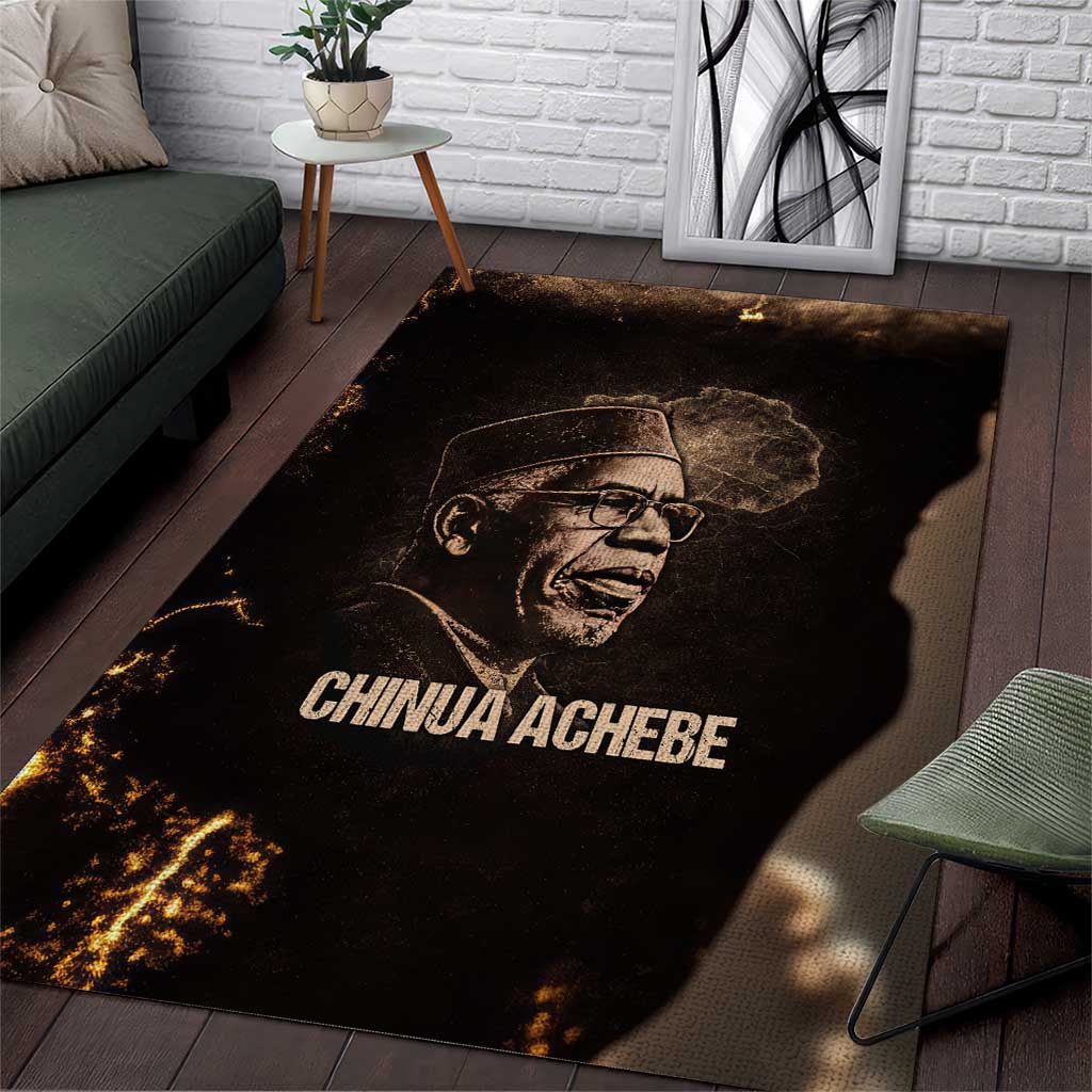 Chinua Achebe Area Rug with Sepia Portrait, Lion Historians Quote and Vintage African Map - Wonder Print Shop