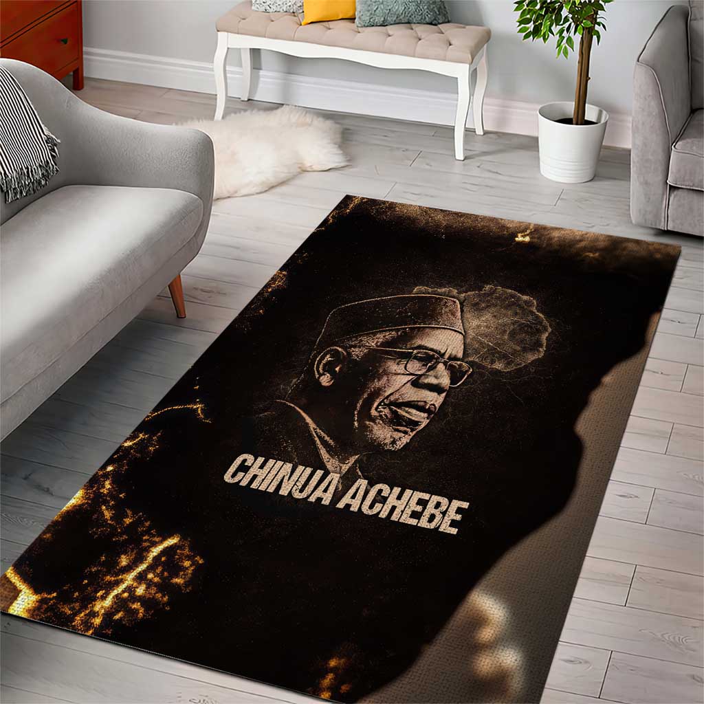 Chinua Achebe Area Rug with Sepia Portrait, Lion Historians Quote and Vintage African Map - Wonder Print Shop