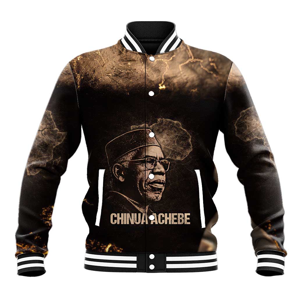 Chinua Achebe Baseball Jacket with Sepia Portrait, Lion Historians Quote and Vintage African Map - Wonder Print Shop
