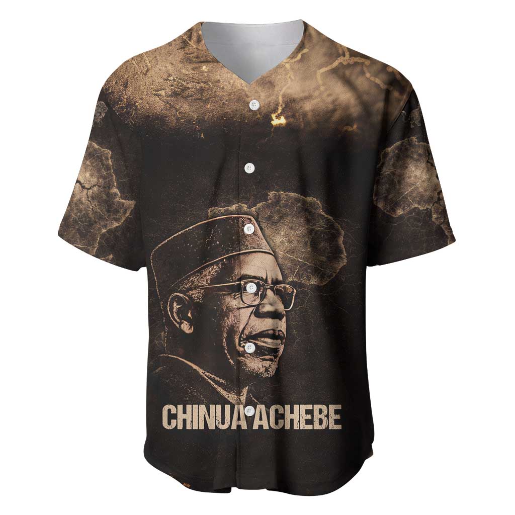 Chinua Achebe Baseball Jersey with Sepia Portrait, Lion Historians Quote and Vintage African Map - Wonder Print Shop