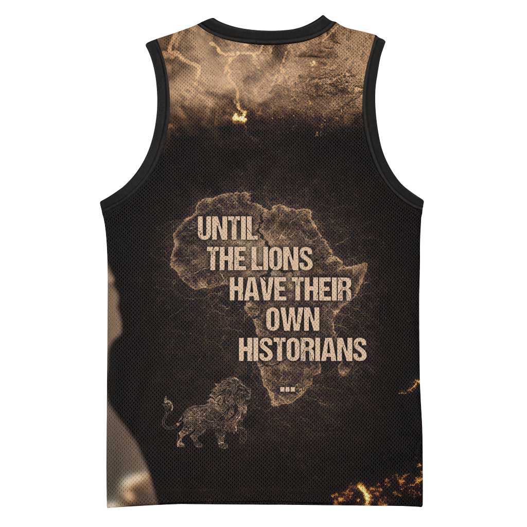 Chinua Achebe Basketball Jersey with Sepia Portrait, Lion Historians Quote and Vintage African Map - Wonder Print Shop