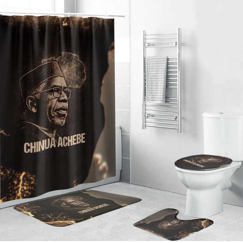 Chinua Achebe Bathroom Set with Sepia Portrait, Lion Historians Quote and Vintage African Map - Wonder Print Shop