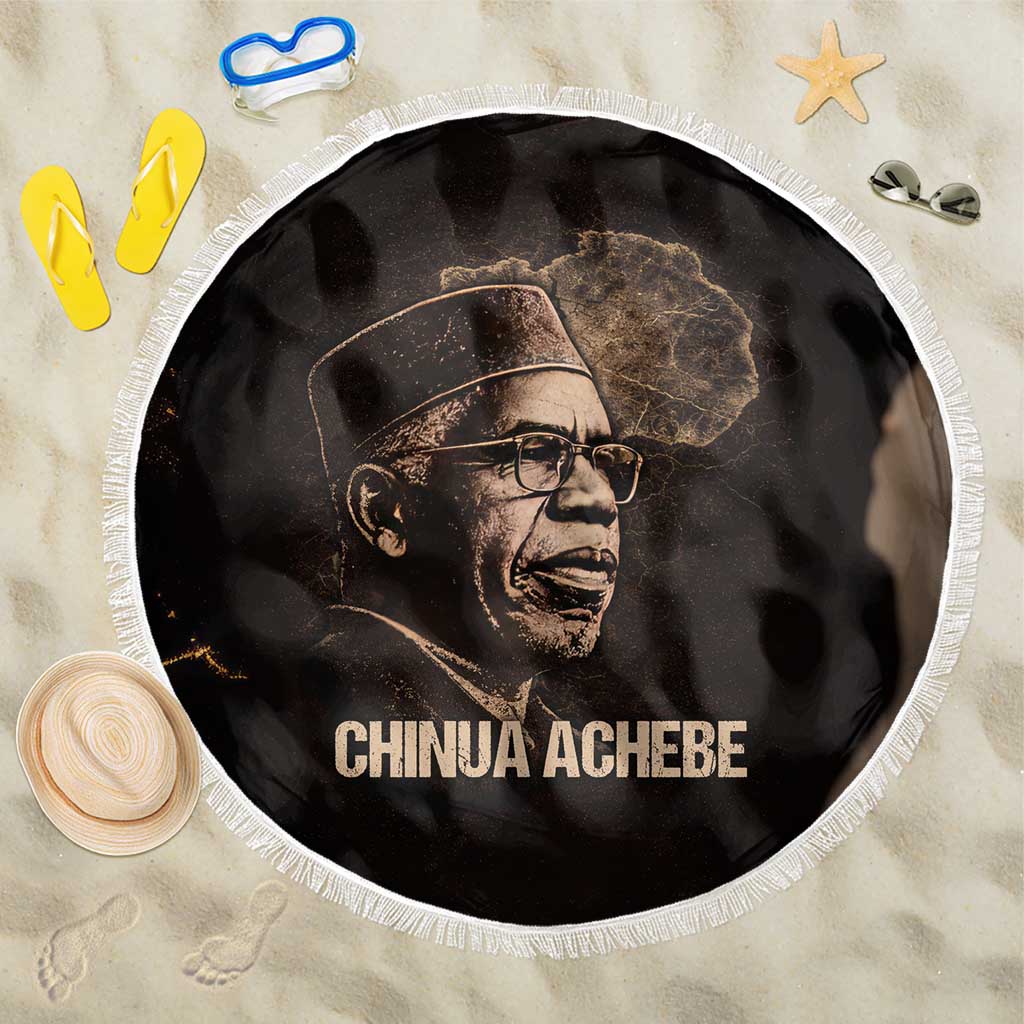Chinua Achebe Beach Blanket with Sepia Portrait, Lion Historians Quote and Vintage African Map - Wonder Print Shop